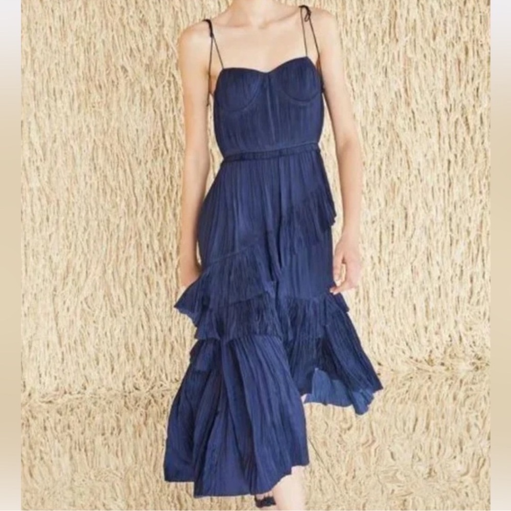 Ulla Johnson Navy Blue Tiered Midi Dress